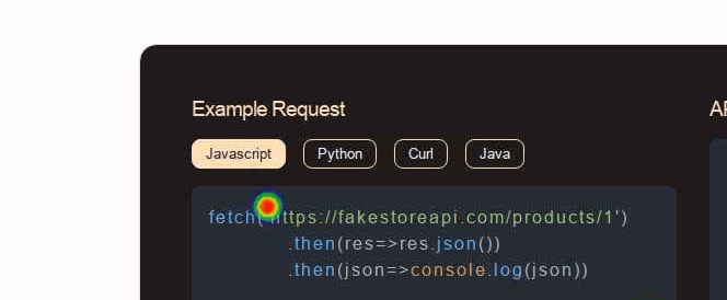 Rage clicks heatmap for FakeStore API examples