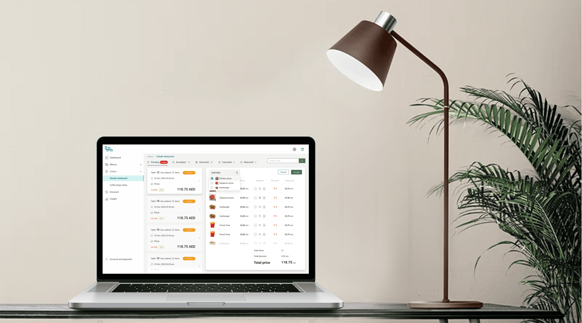 Restaurant dashboard information architecture