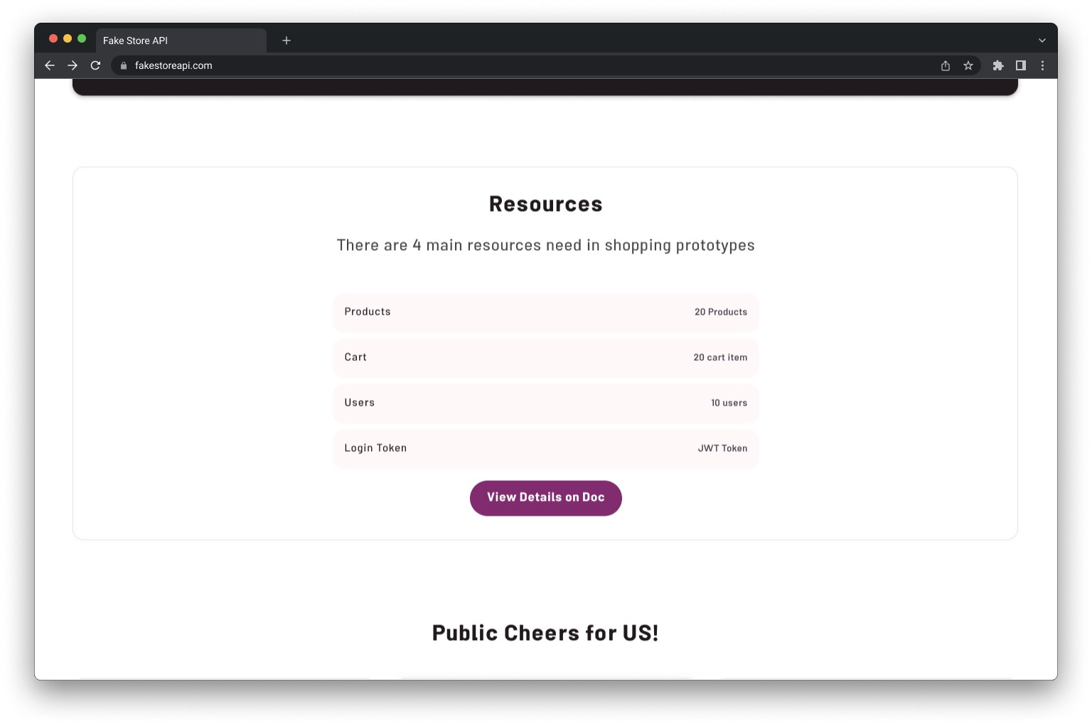 FakeStore API redesigned resources section