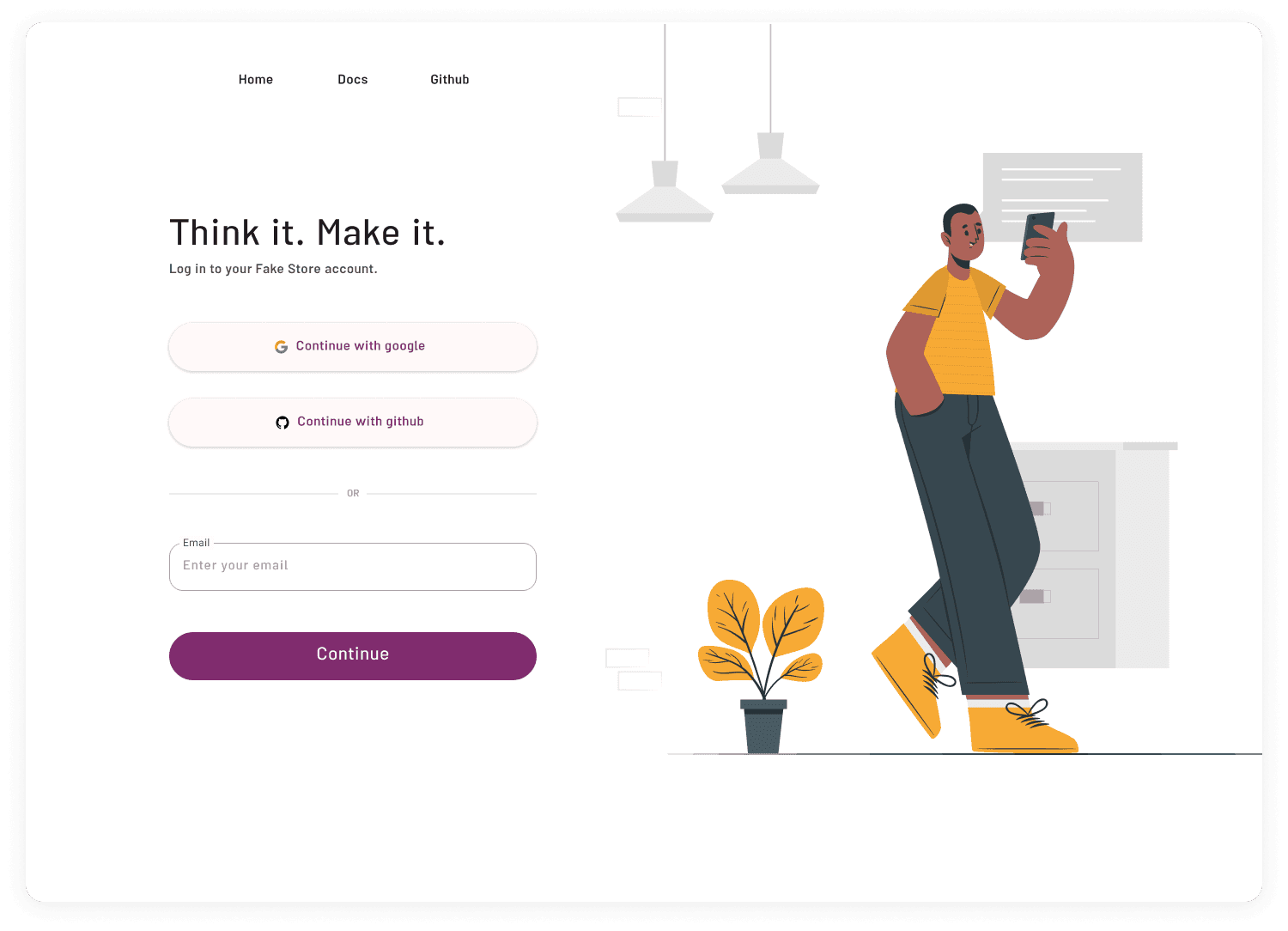FakeStore API login and profile flow screen 1