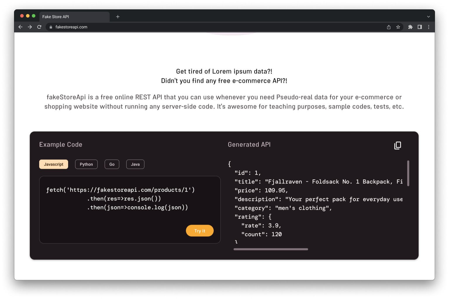 FakeStore API example code after redesign