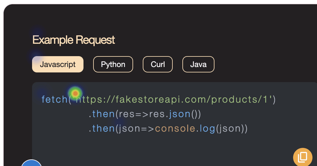 Dead clicks heatmap for FakeStore API examples