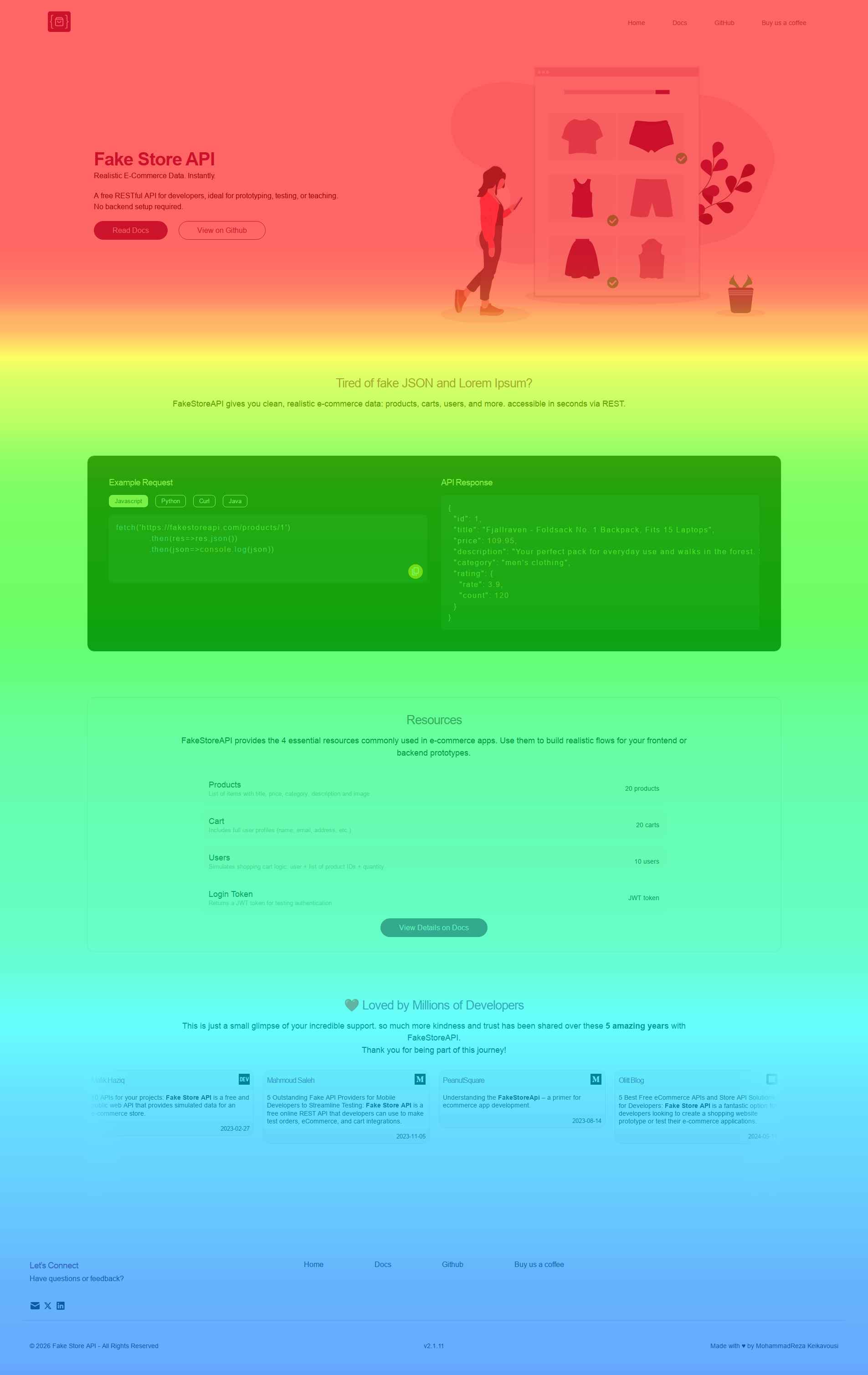 Scroll-depth heatmap for the FakeStore API homepage