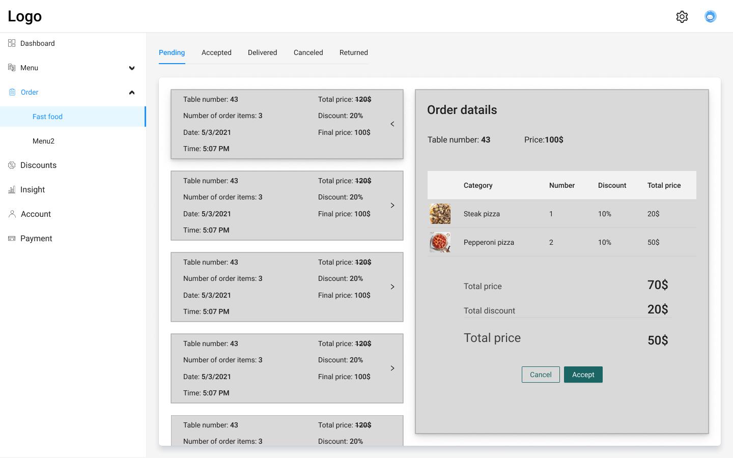 Restaurant order management