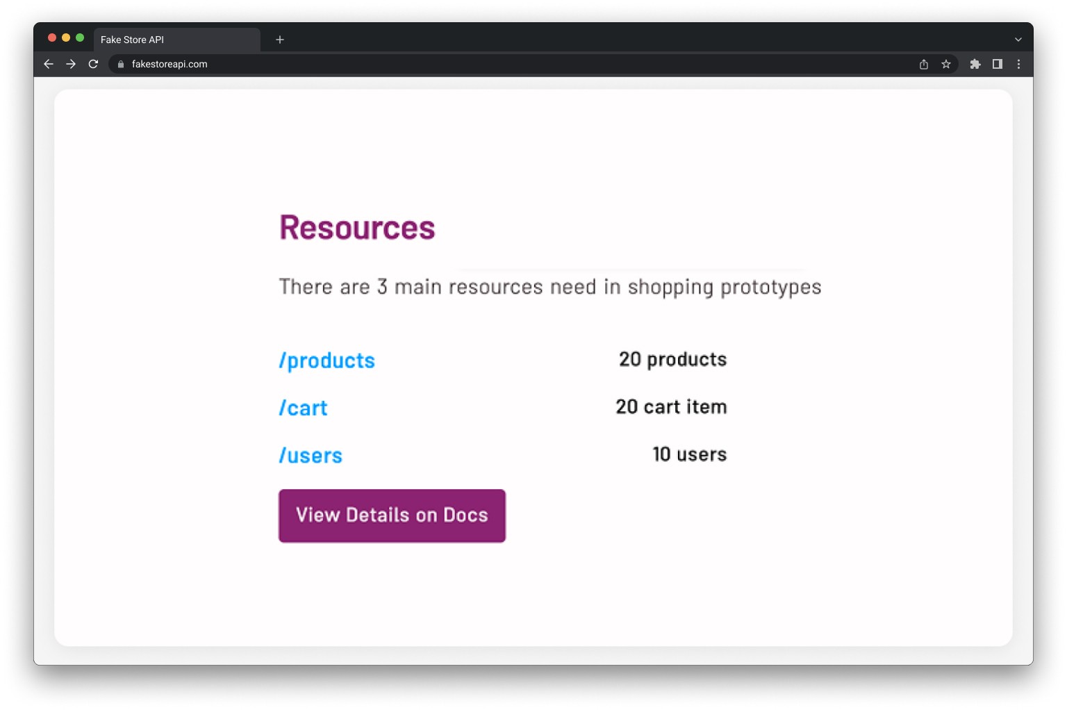 FakeStore API original resources section