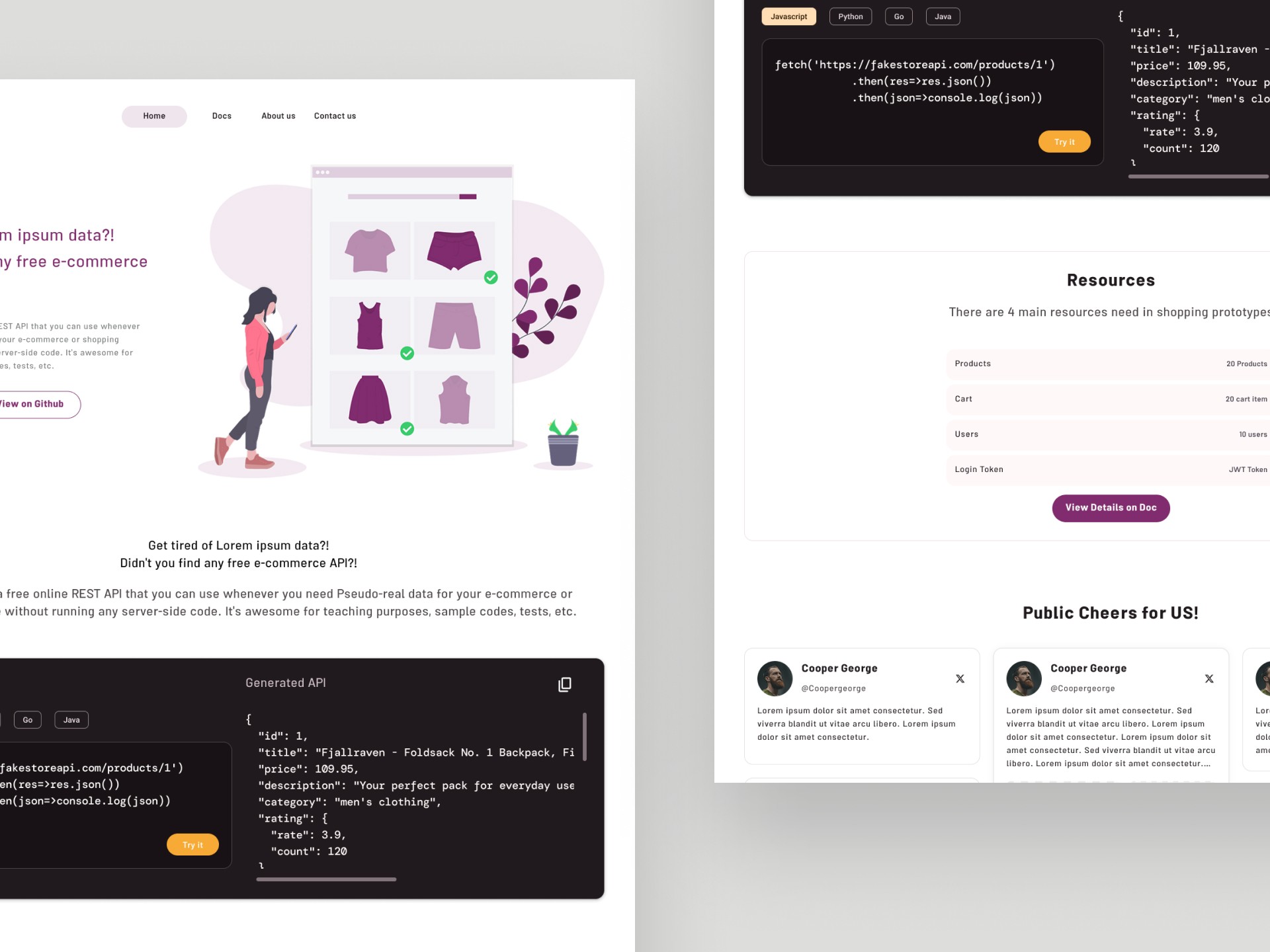 Fake Store API website redesign