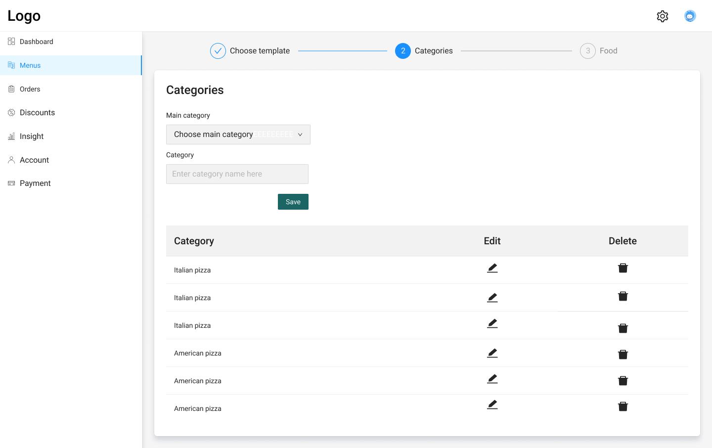 Restaurant management design system